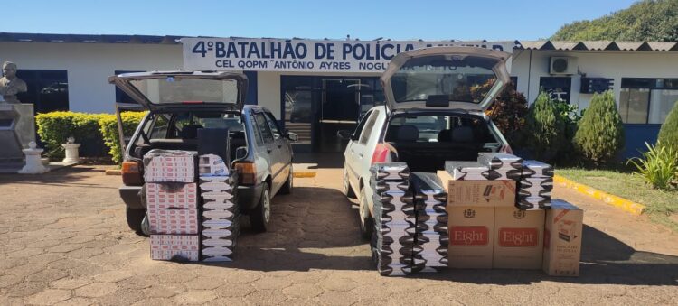Uno e Palio são apreendidos com 650 pacotes de cigarros contrabandeados em estrada