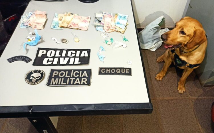 Com ajuda de cão farejador, polícia prende três por tráfico em Ribas do Rio Pardo