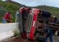 Carreta carregada com bois tomba e deixa motorista e gestante feridos na MS-430