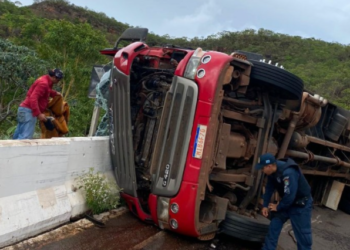 Carreta carregada com bois tomba e deixa motorista e gestante feridos na MS-430