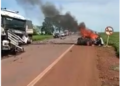Vídeo: Motorista morre carbonizado, após Saveiro bater em carreta na BR-376 em MS