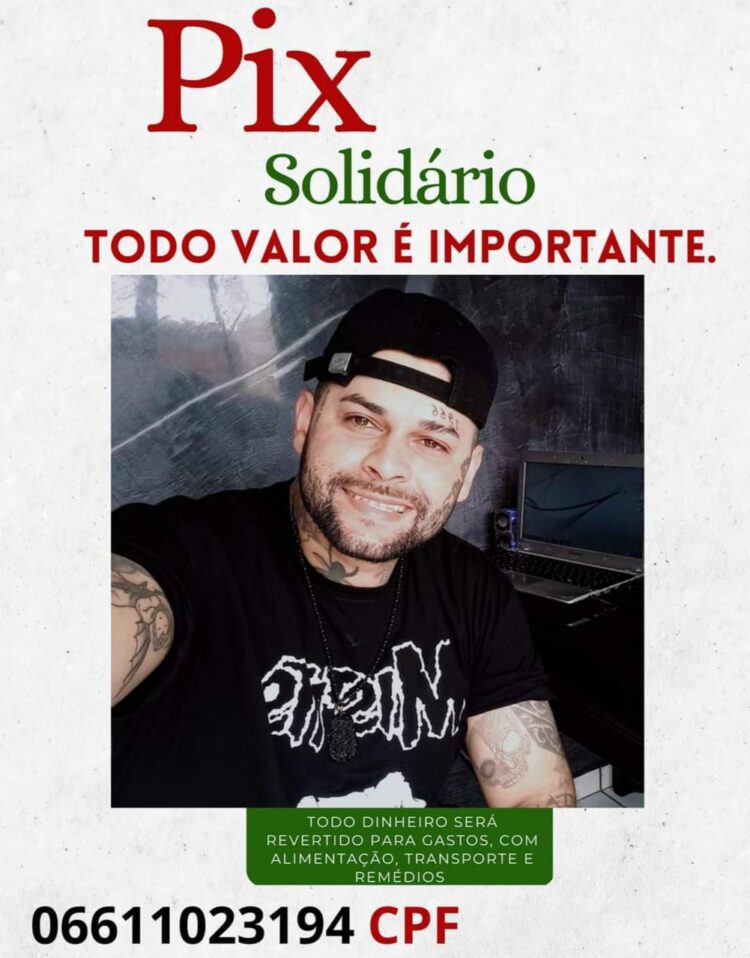Família e amigos de tatuador que perdeu a visão fazem “PIX Solidário” para custear tratamento