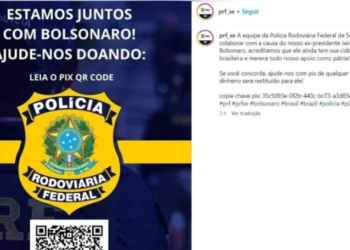 Página da PRF de Sergipe pede doação para Bolsonaro