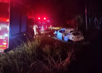 Passageiro de VW Gol morre, após carro sair da pista ne MS-145 e colidir em árvore