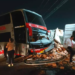 Em colisão, carga de tijolos de caminhão vai parar dentro de ônibus e fere duas pessoas
