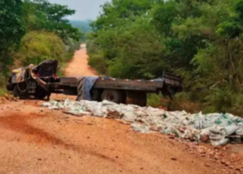 Bombeiros encontram corpo de motorista dentro de caminhão perto da MS-243
