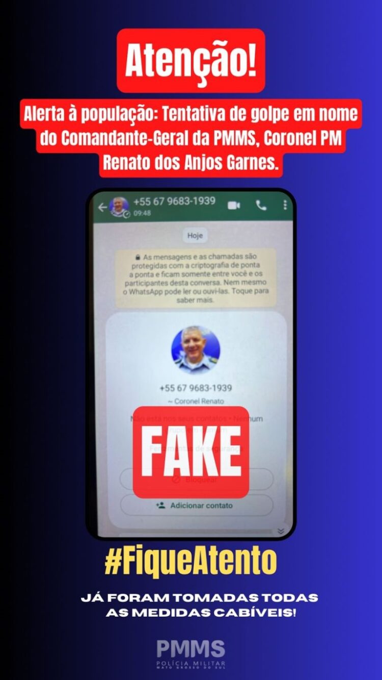 Bandidos tentam aplicar golpe se passando pelo Comandante-Geral da PMMS