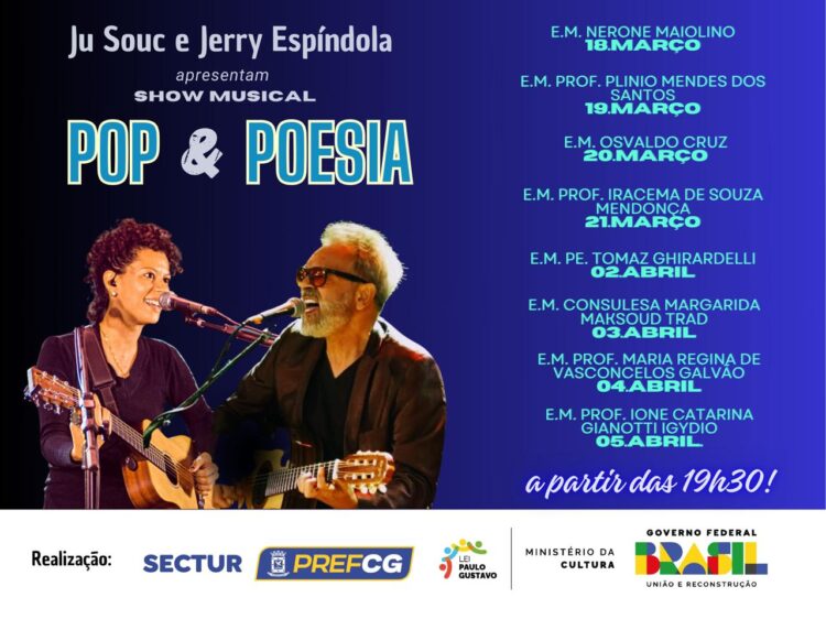Ju Souc e Jerry Espíndola levam poesia e música pop para alunos de EJA na Capital