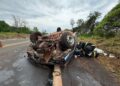 Condutor de VW Gol fica em estado grave, após capotar veículo na MS-134