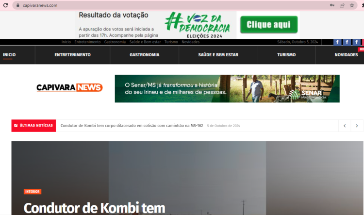 Site Capivara News disponibiliza banners para leitor acompanhar o resultado das Eleições