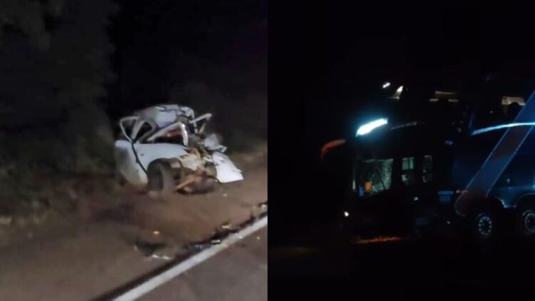 Motorista de carro morre ao colidir de frente com ônibus de passageiros, na BR-262