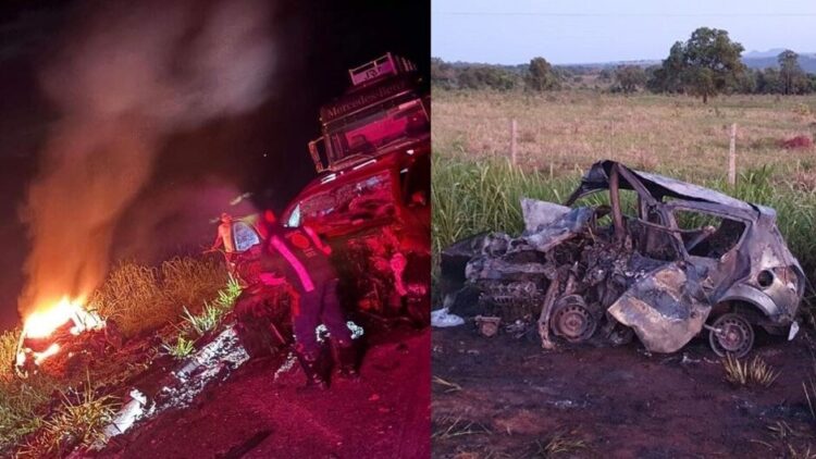 Colisão entre Toro e Ford Ká mata 3 pessoas queimadas e deixa mais 2 feridas, em Camapuã