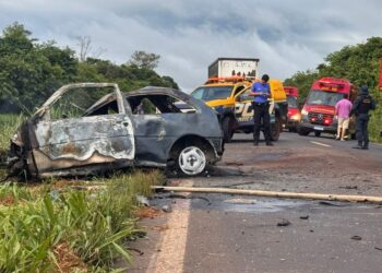Condutor de Gol morre carbonizado em colisão com carreta na MS-276 neste sábado