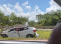 Capivara News TV: Carro fica destruído ao colidir em guard-rail na BR-163 e 2 são socorridos em estado grave