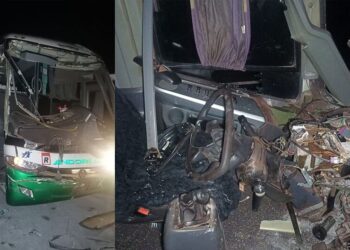 Colisão entre ônibus e caminhão deixa cinco pessoas feridas, na BR-262, em Aquidauana