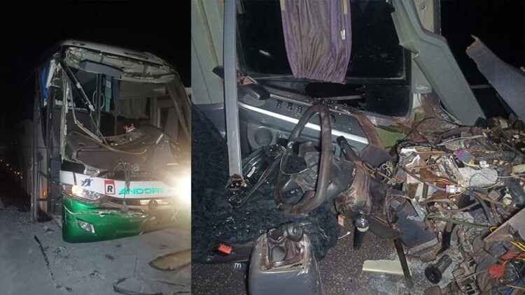 Colisão entre ônibus e caminhão deixa cinco pessoas feridas, na BR-262, em Aquidauana