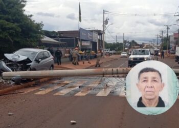 Idoso tem mal súbito e morre ao colidir carro contra poste na Coronel Ponciano, em Dourados