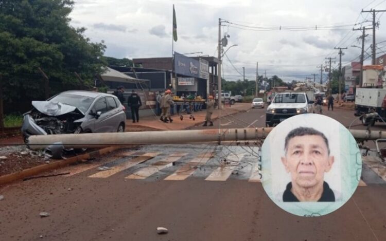 Idoso tem mal súbito e morre ao colidir carro contra poste na Coronel Ponciano, em Dourados