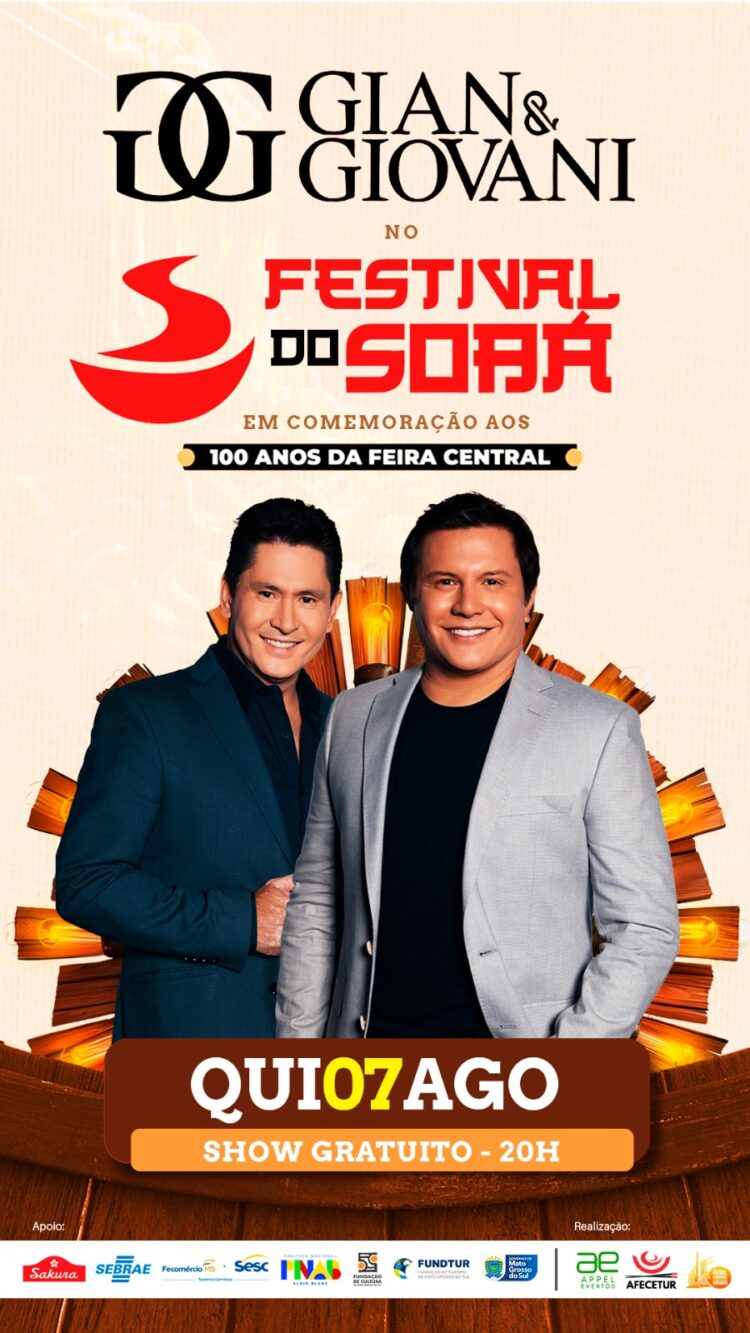 Gian e Giovani se apresentam no dia 7 de Agosto no Festival do Sobá em Campo Grande