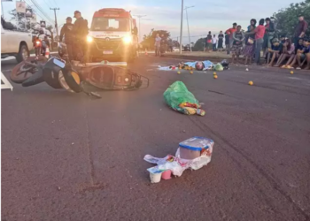 Motociclista morre ao colidir com caminhonete em rotatória de Dourados