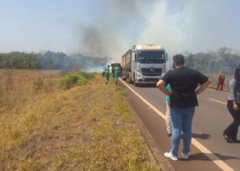 Vídeo: Carreta tomba na BR-040, fecha rodovia e trânsito é desviado por pasto de fazenda em MS