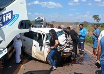 Colisão entre VW Gol e caminhão mata jovem nesta tarde na MS-112 em Inocência