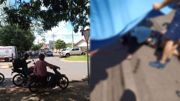 Mulher é atropelada com moto e tudo por caminhonete e morre em Ponta Porã