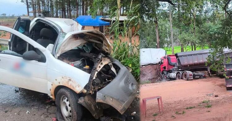 Duas pessoas morrem e 3 ficam feridas em colisão entre Strada e carreta na MS-040