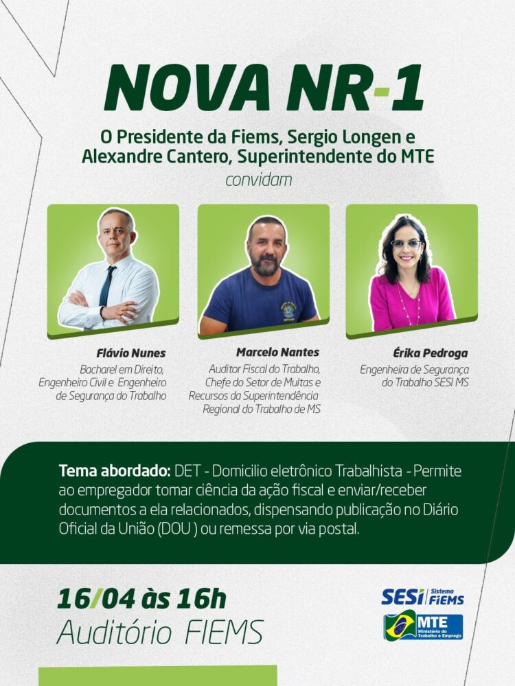 Inscrições abertas para evento sobre a nova NR-1 e o uso do Domicílio Eletrônico Trabalhista