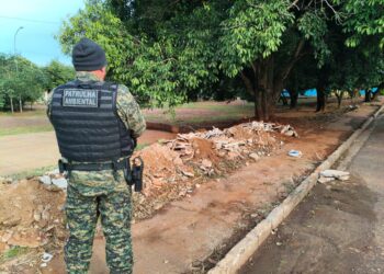 Guarda Municipal flagra descarte de entulho em praça e aplica multa de R$ 5 mil