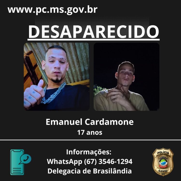 Polícia Civil pede ajuda para localizar adolescente de 17 anos desaparecido em Brasilândia