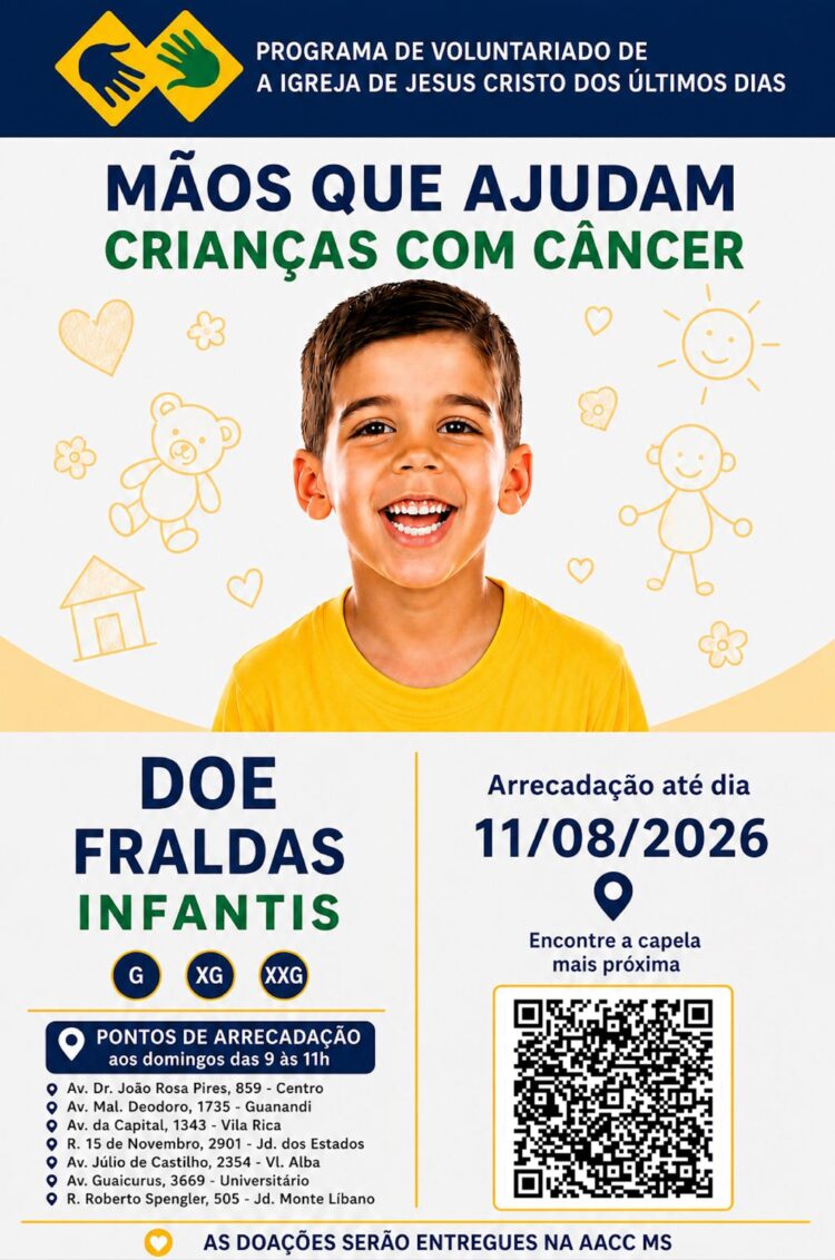 Igreja arrecada fraldas através do “Mãos que Ajudam” para pacientes atendidos pela AACC