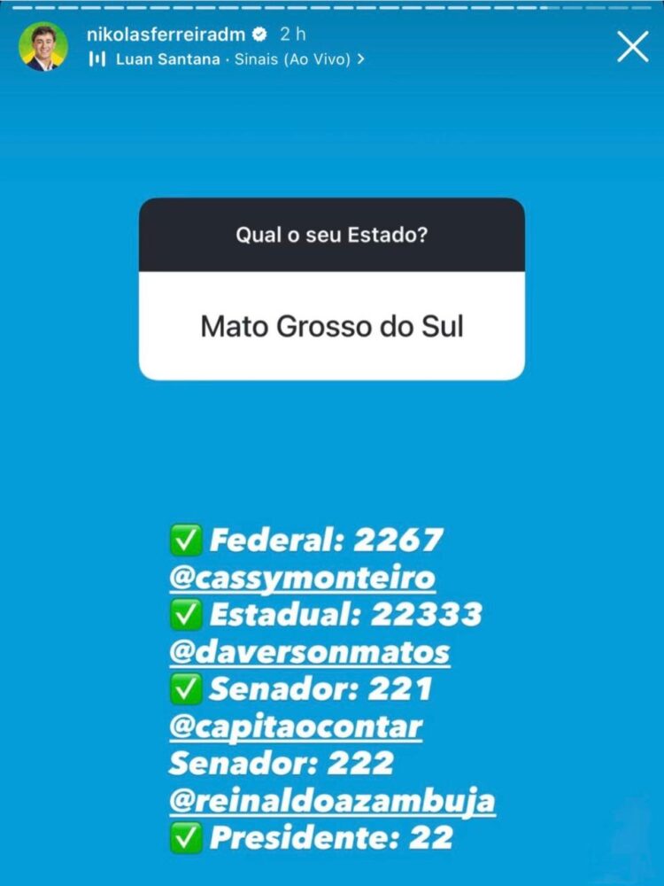 Deputado Nikolas Ferreira anuncia apoio a Capitão Contar na corrida ao Senado por MS