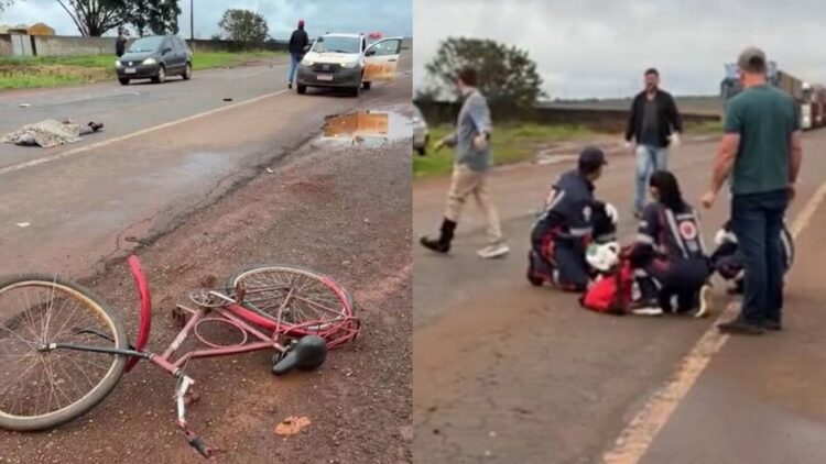 Ciclista morre ao invadir pista e em entrar em frente de carro na MS-379 em Dourados