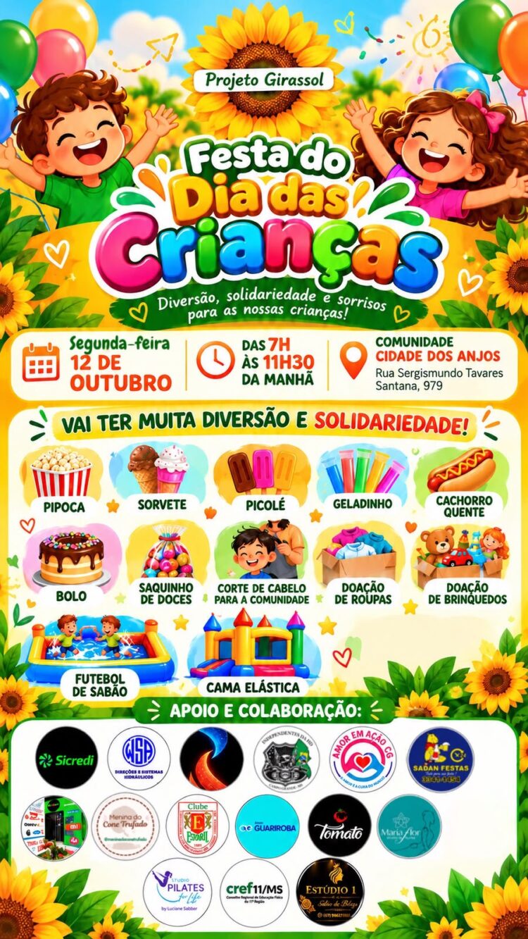 Projeto Girassol celebra 7 anos com festa solidária em comemoração ao Dia das Crianças