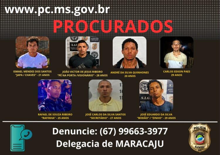 Polícia divulga lista de assassinos foragidos por disputa de facções em Maracaju