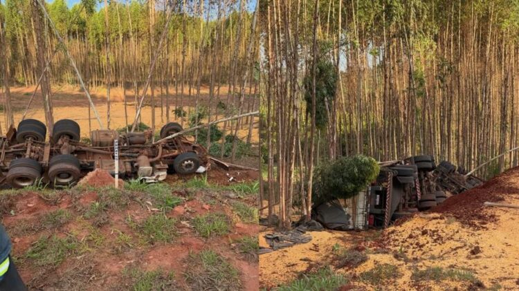 Caminhoneiro não consegue fazer curva, tomba caminhão e morre em Ribas do Rio Pardo